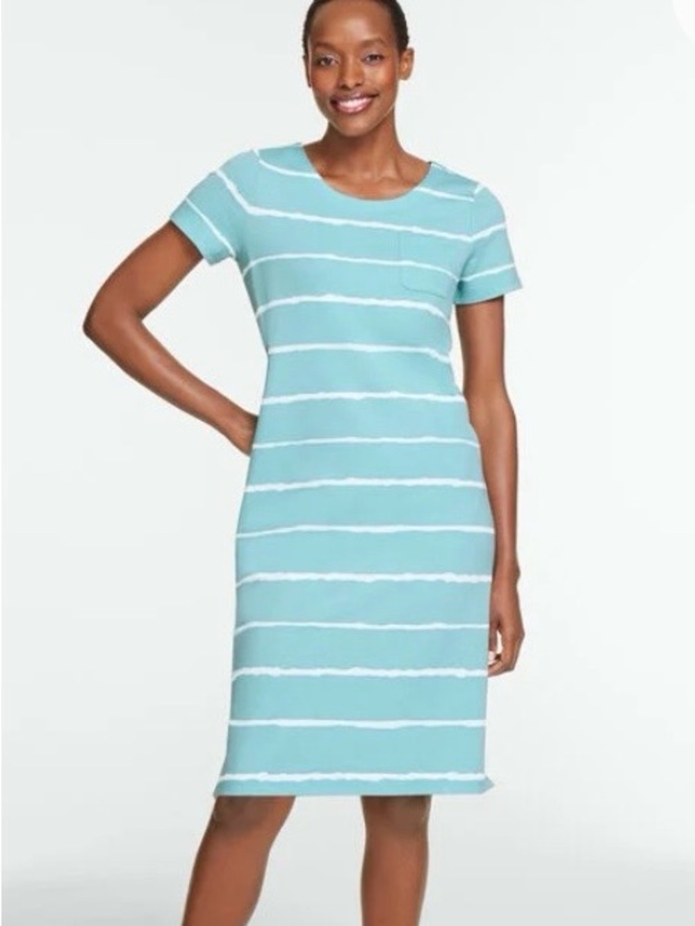 Talbots Aqua  and White Striped Tee Shirt Dress - Picture 2 of 4